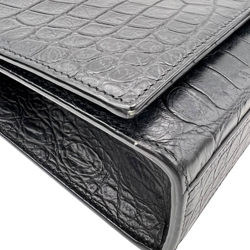 Saint Laurent Kate Crossbody Bag Black in Crocodile Embossed Calfskin, Silver hardware_9