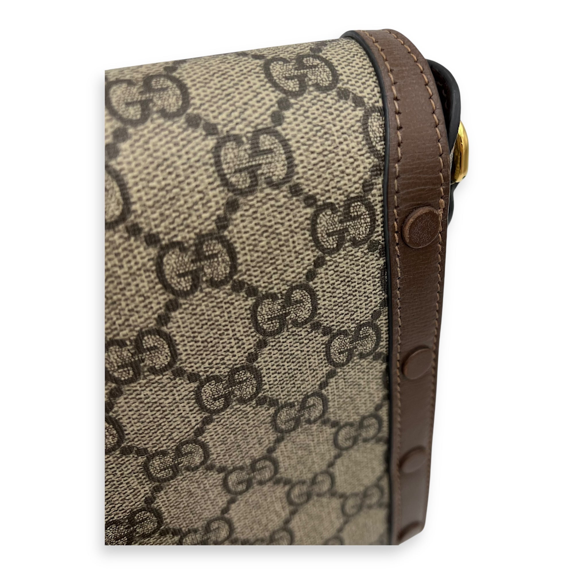 Gucci Horsebit 1955 Shoulder Bag Brown in Monogram Coated Canvas, Gold hardware_9