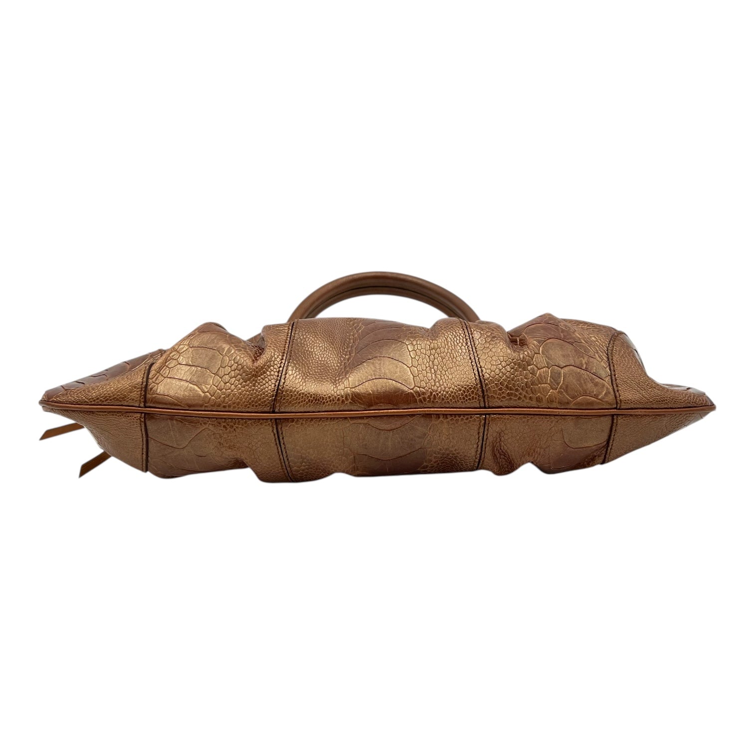 Salvatore Ferragamo Gancini Shoulder Bag Brown in Python Embossed Calfskin, Gold hardware_5