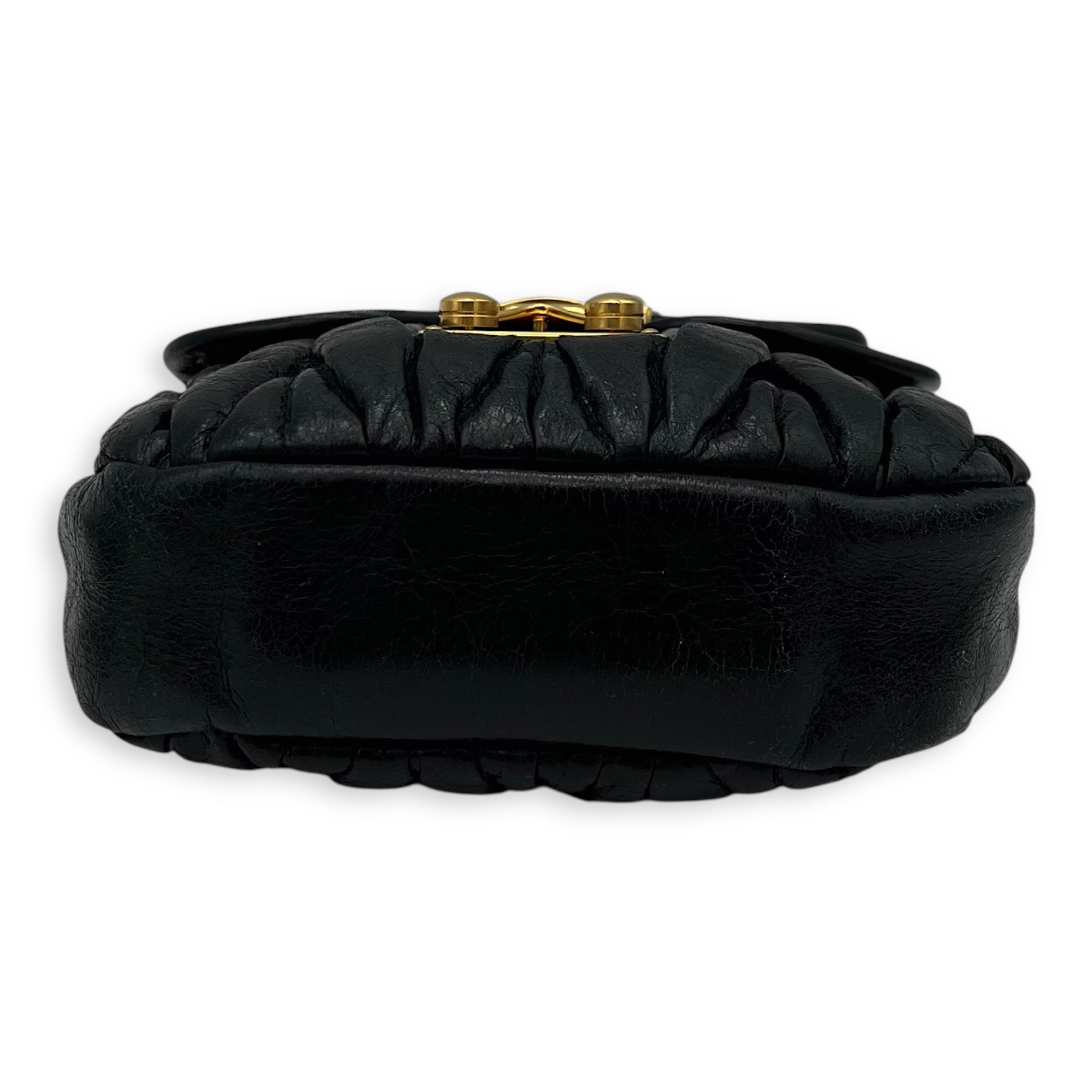 Miu Miu Coffer Crossbody Bag Black in Calfskin, Gold hardware_5