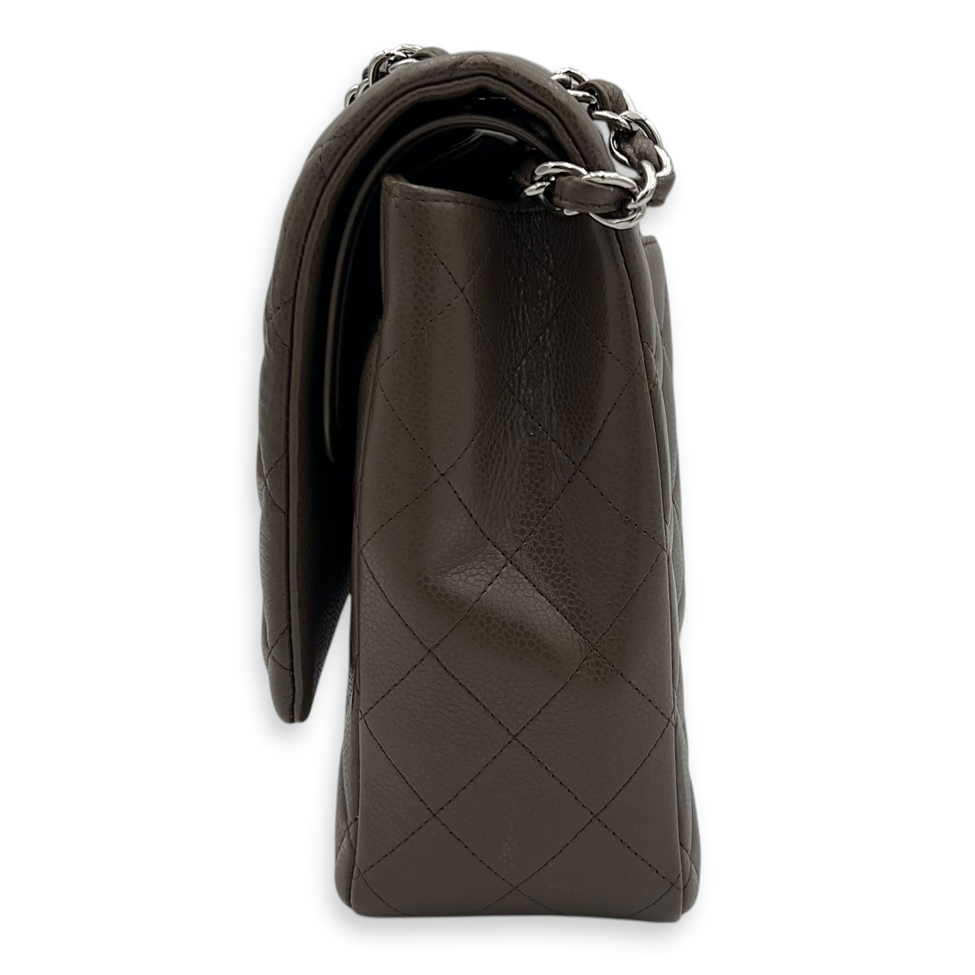 Chanel Classic Shoulder Bag Maxi Green in Caviar Leather, Silver hardware_4