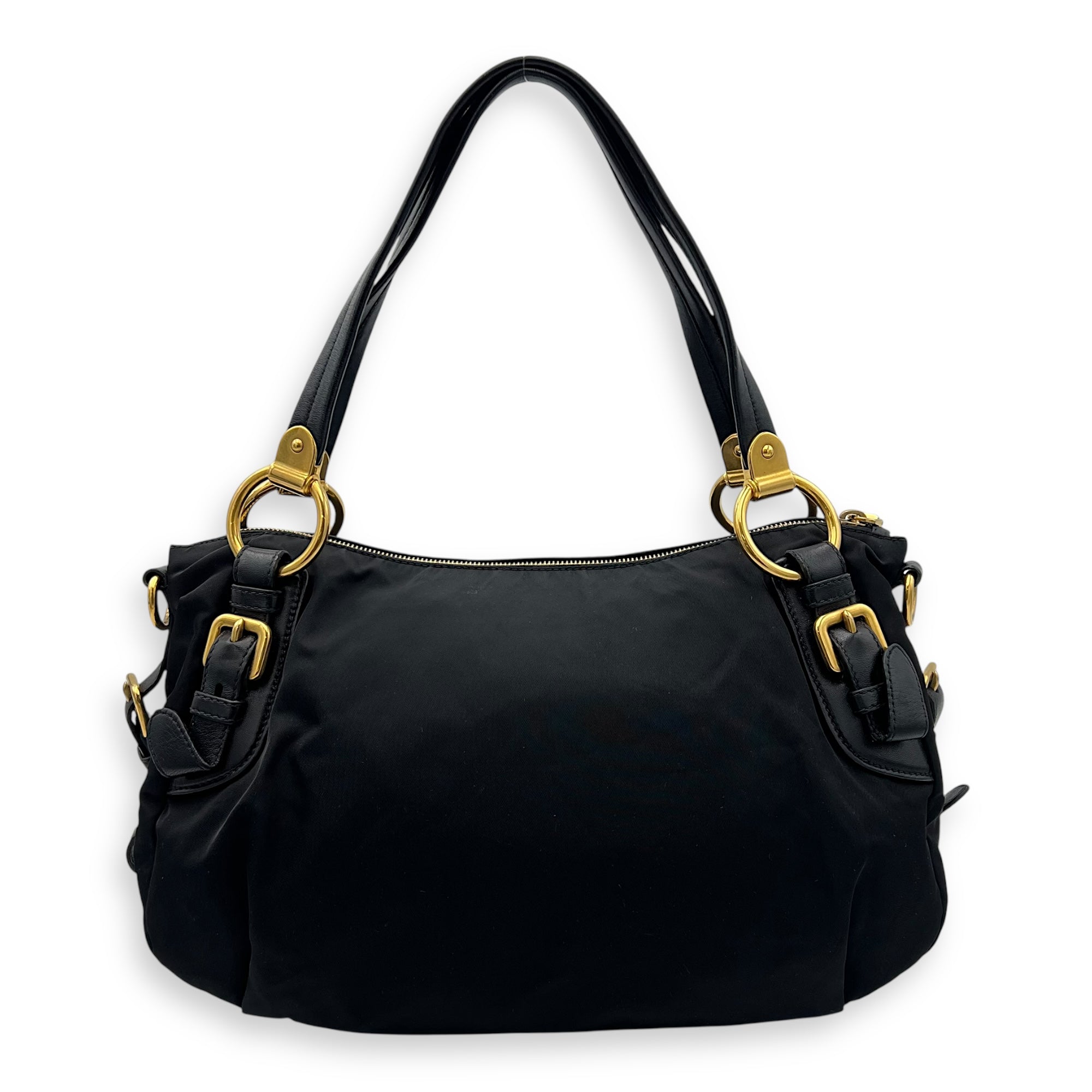 Prada Logo Top Handle Bag Black in Nylon, Gold hardware_2