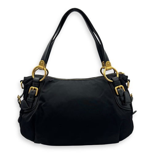 Prada Logo Top Handle Bag Black in Nylon, Gold hardware_2