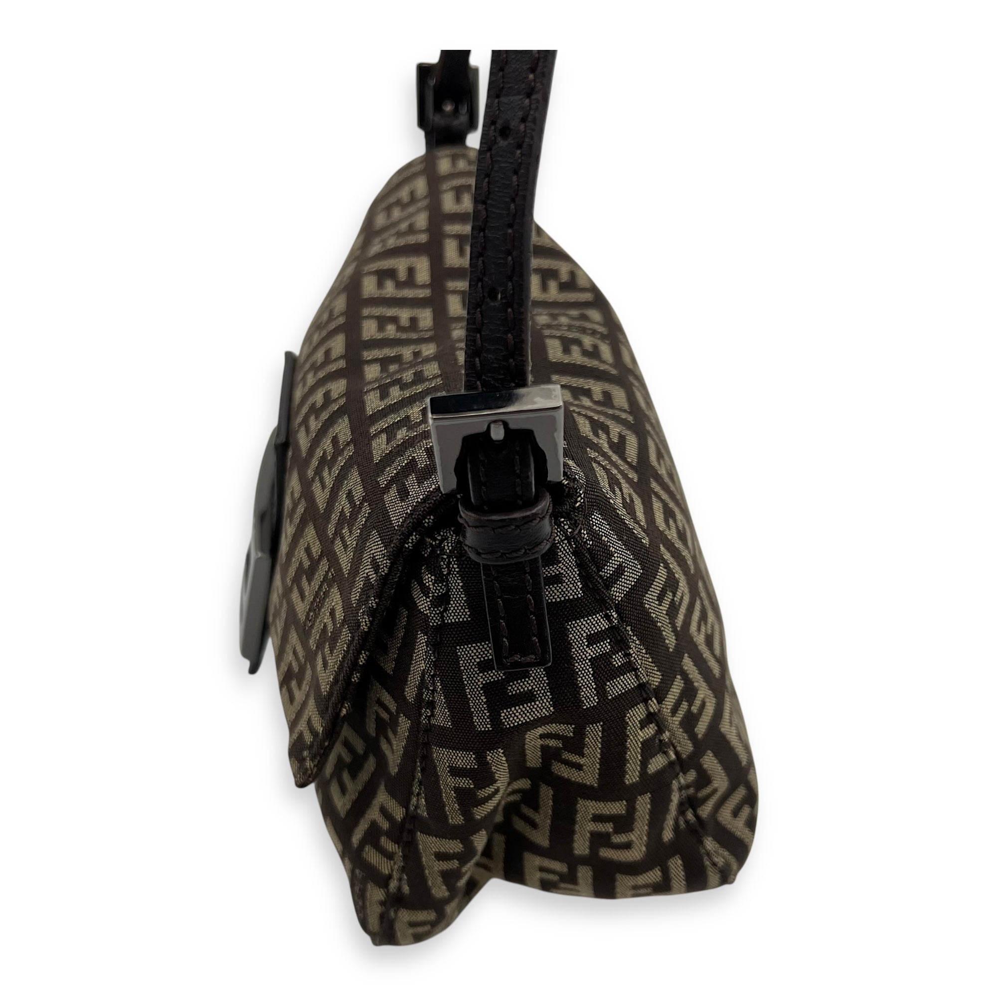 Fendi Zucca Shoulder Bag Brown in Jacquard, Silver hardware_8