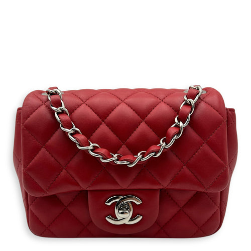 Chanel Square Shoulder Bag Mini Red in Lambskin, Silver hardware_1