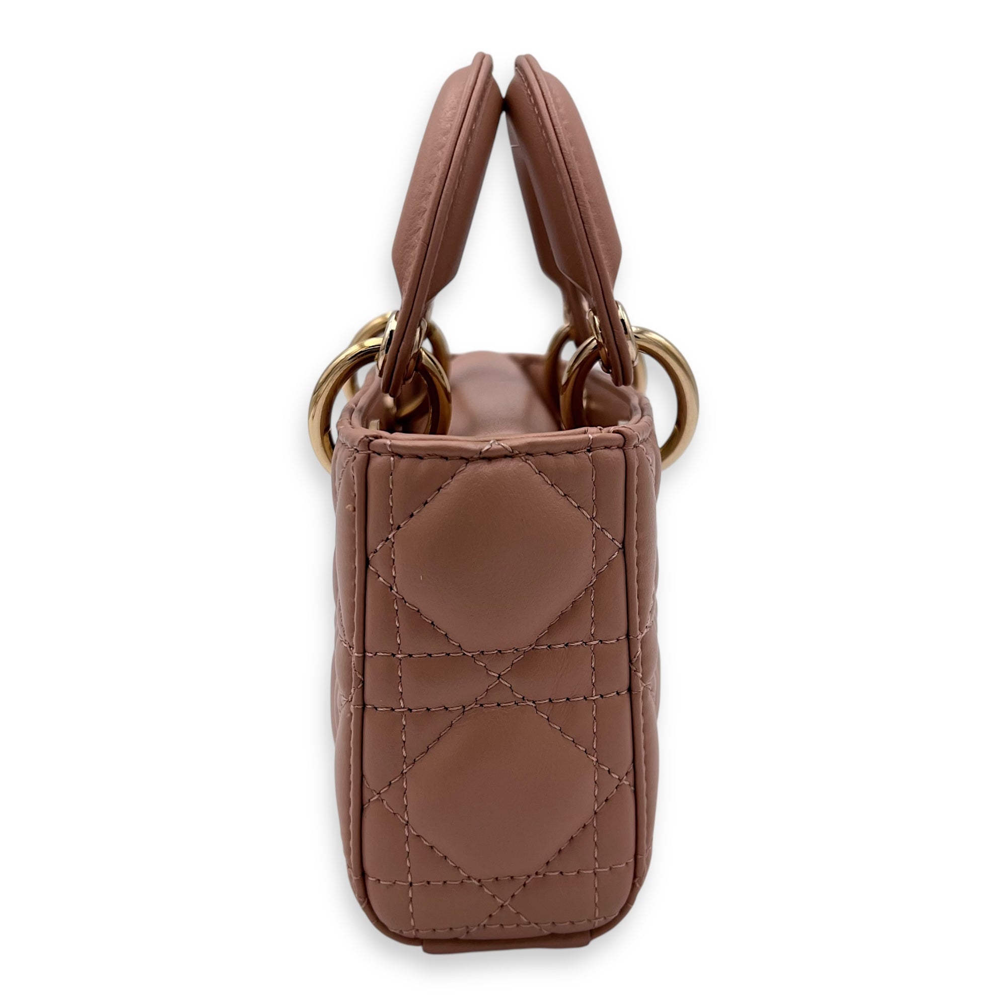 Christian Dior Lady D-Joy Top Handle Bag Micro Beige in Lambskin, Gold hardware_4