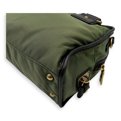 Prada Logo Top Handle Bag Green in Nylon, Gold hardware_10