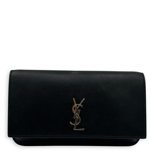 Saint Laurent Cassandra Black Phone Holder in Calfskin, Gold hardware_1