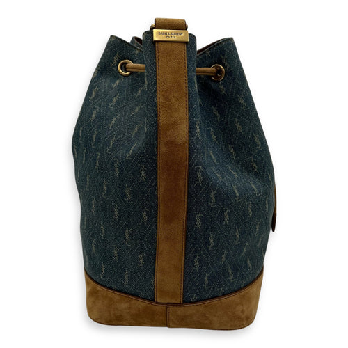 Saint Laurent All Over Bucket Bag Blue in Denim, Gold hardware_3