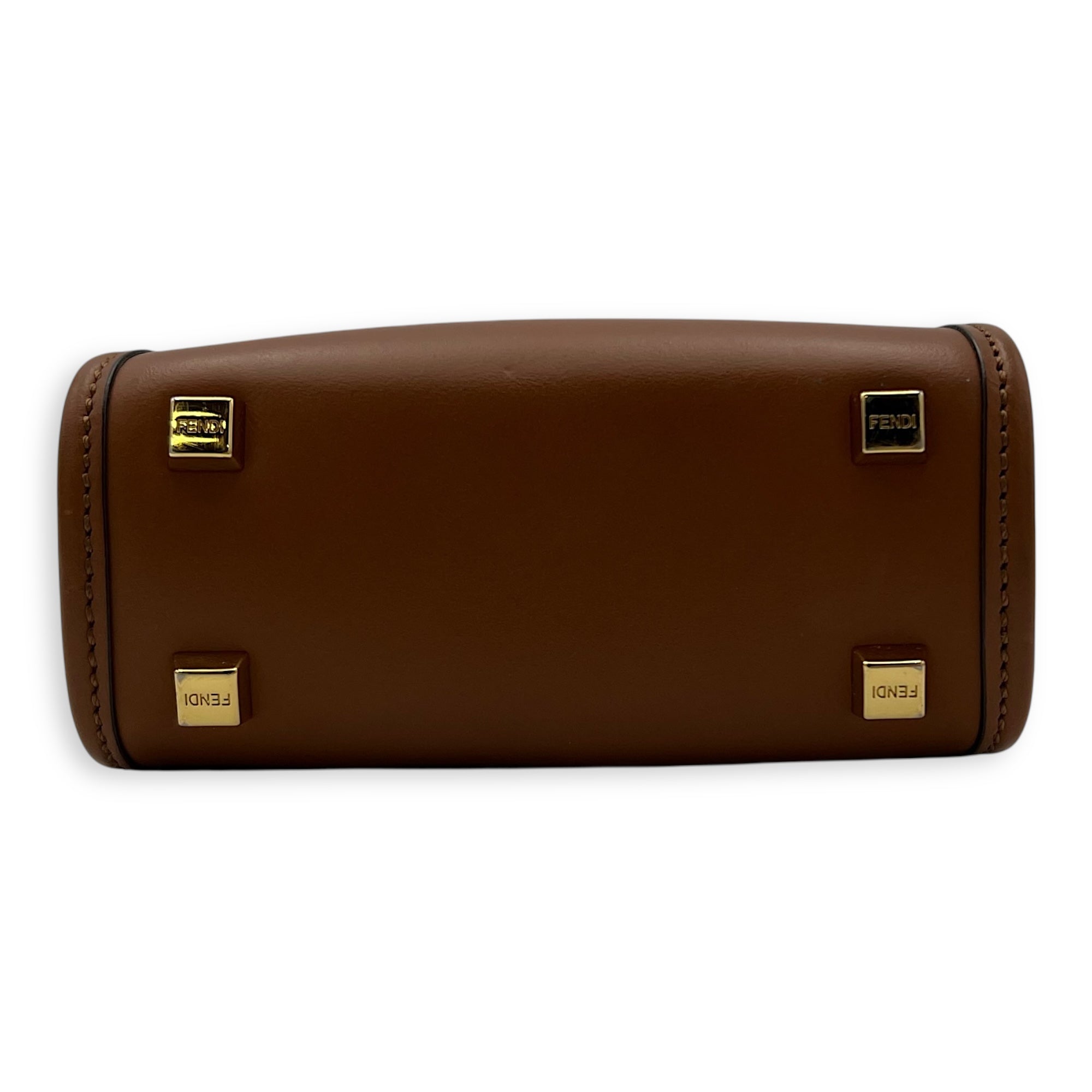Fendi Sunshine Top Handle Bag Mini Brown in Calfskin, Gold hardware_5