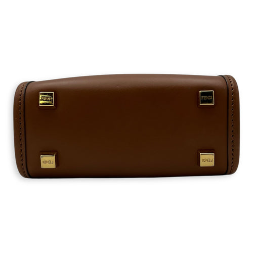 Fendi Sunshine Top Handle Bag Mini Brown in Calfskin, Gold hardware_5
