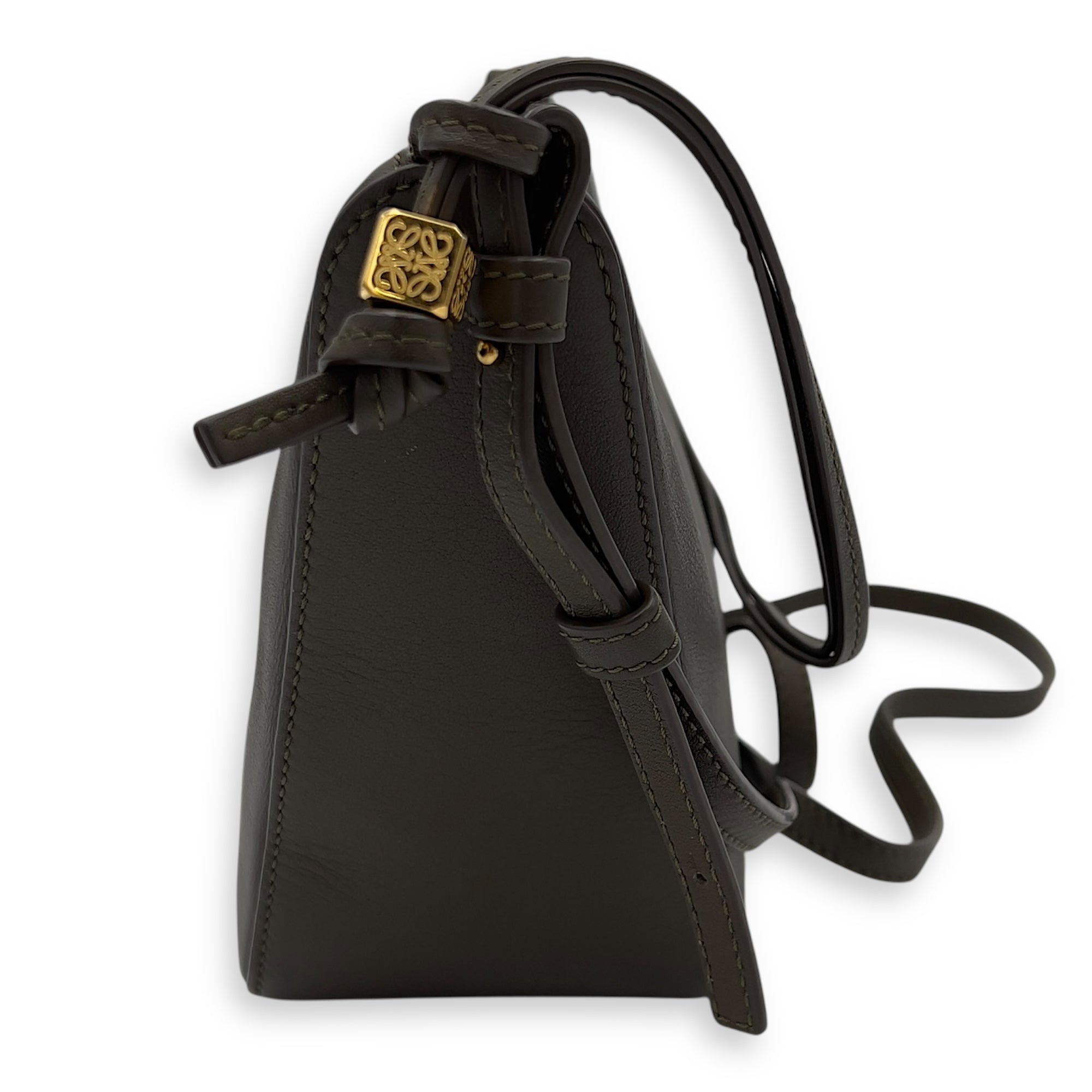 Loewe Hammock Hobo Mini Green Shoulder Bag in Calfskin, Gold hardware_4
