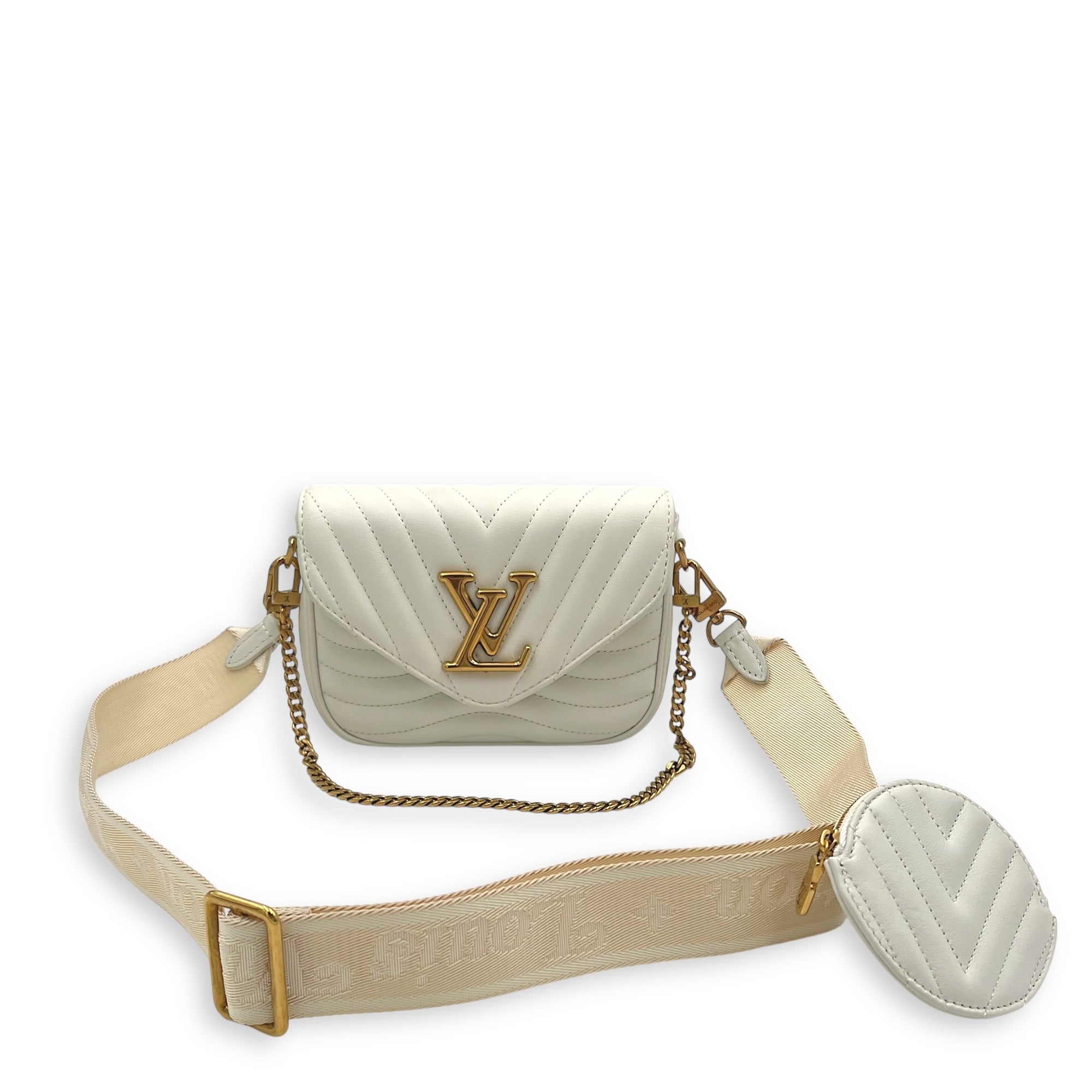 Louis Vuitton New Wave Crossbody Bag White in Calfskin, Gold hardware_18