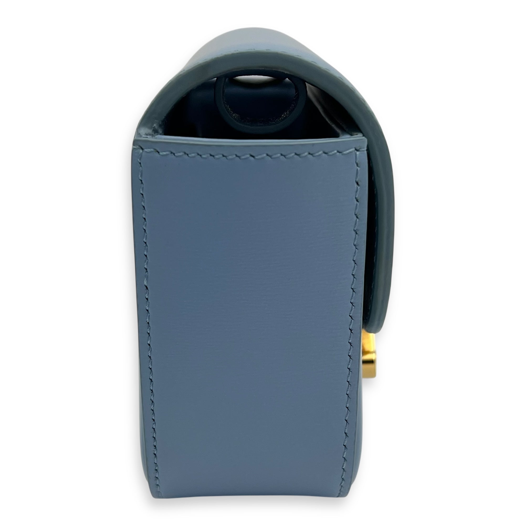 Celine Claude Crossbody Bag Blue in Calfskin, Gold hardware_4