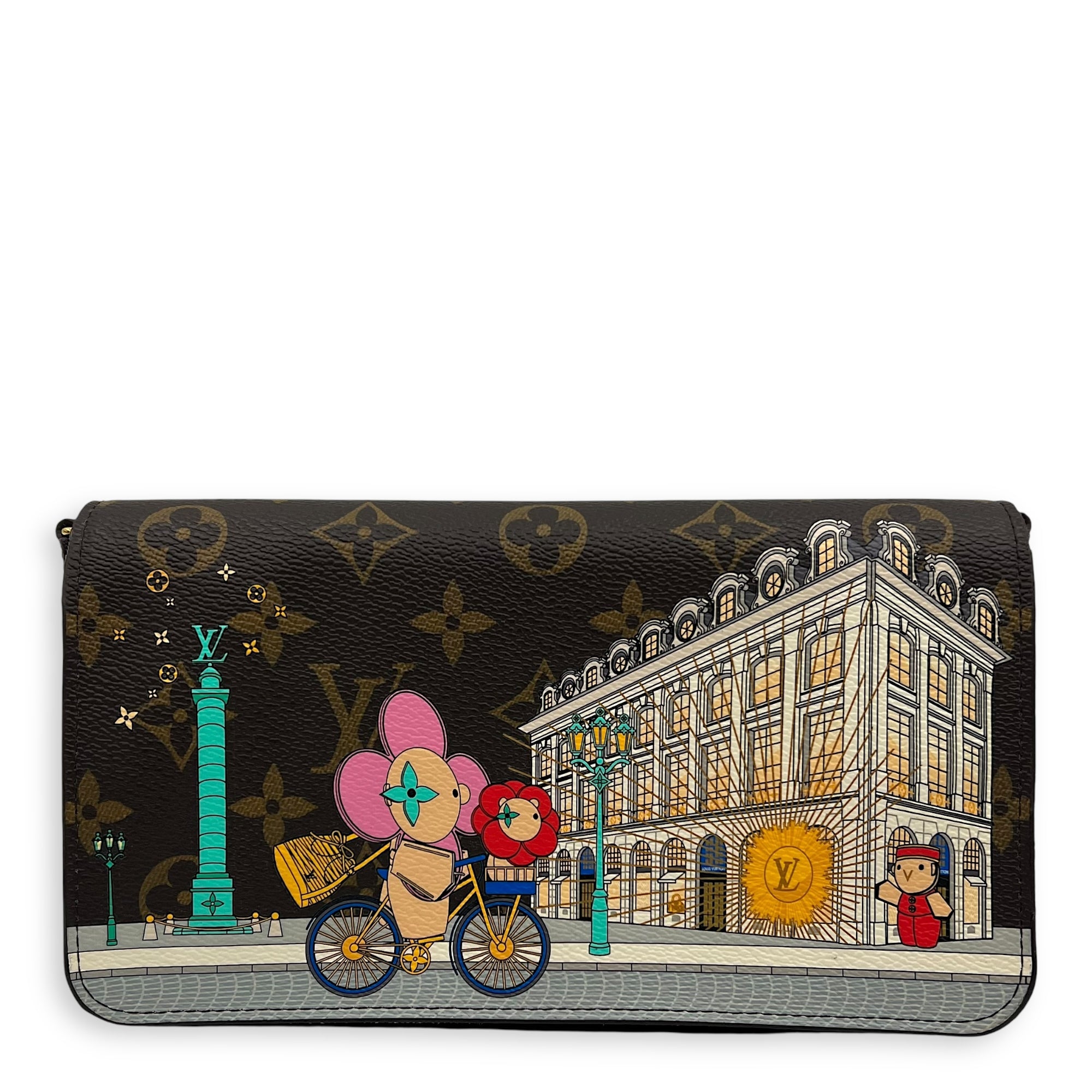 Louis Vuitton Vivienne Christmas Felicie Brown Wallet On Chain in Monogram Coated Canvas, Gold hardware_1