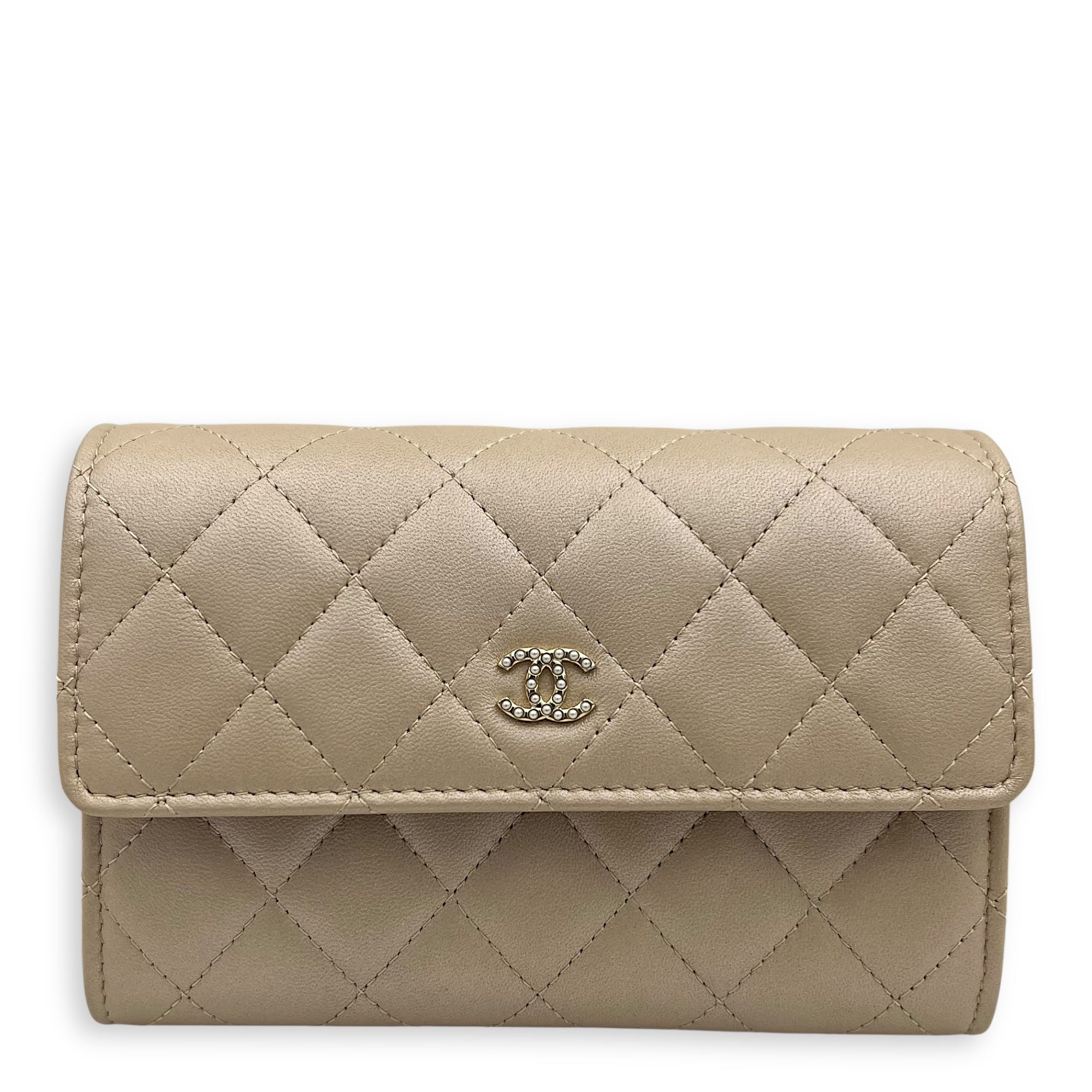 Chanel CC Wallet On Chain Beige in Calfskin, Gold hardware_1