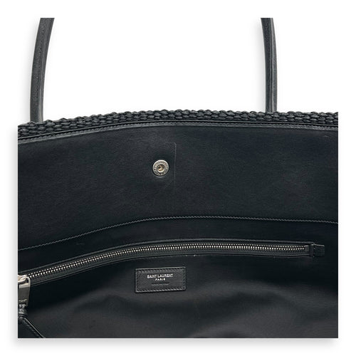 Saint Laurent Rive Gauche Tote Bag Black in Raffia, Silver hardware_7