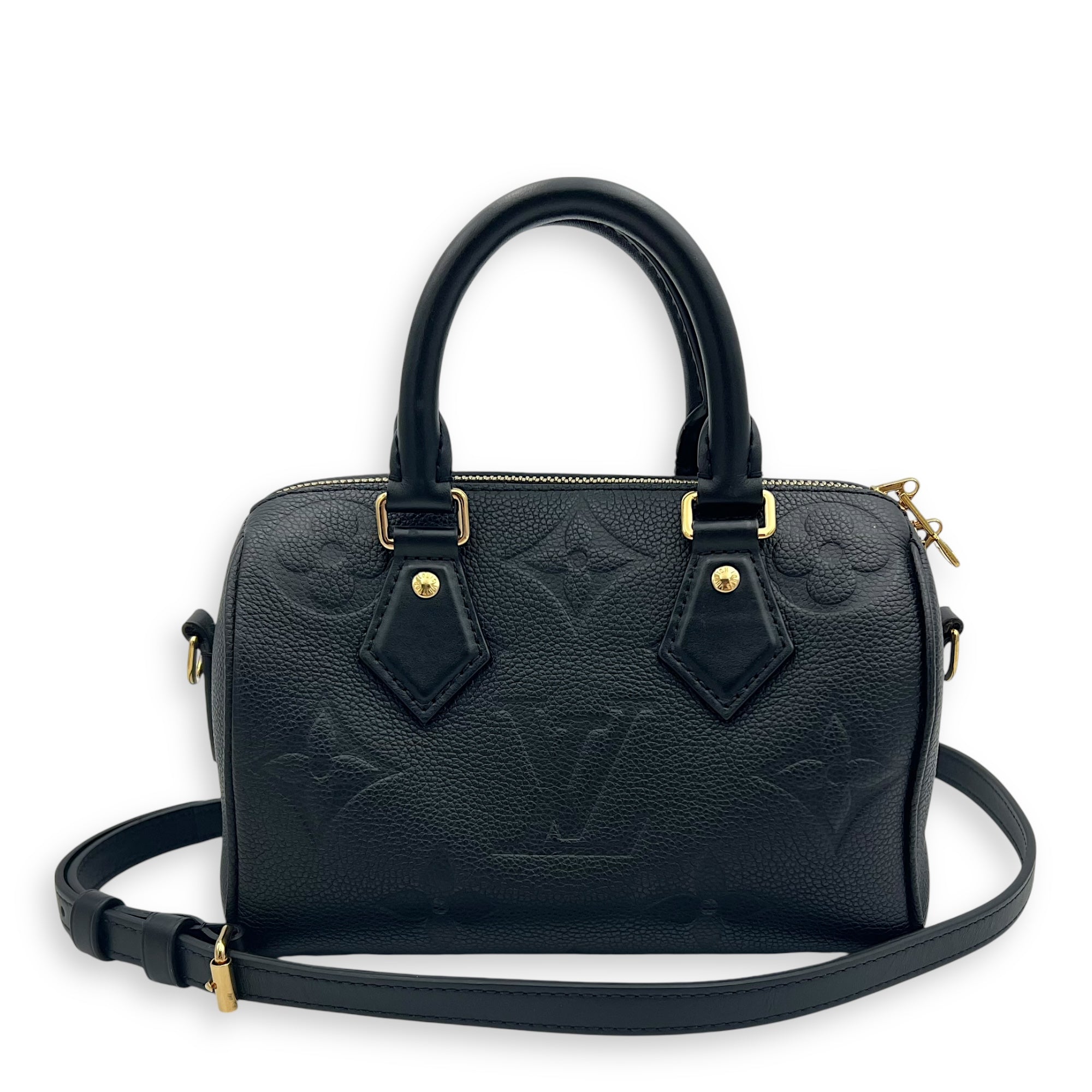 Louis Vuitton Speedy Bandouliere Top Handle Bag 20 Black in Empreinte Leather, Gold hardware_18