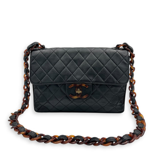 Chanel CC Quilted Tortoise Shell Shoulder Bag Black in Lambskin, tortoise shell hardware_18