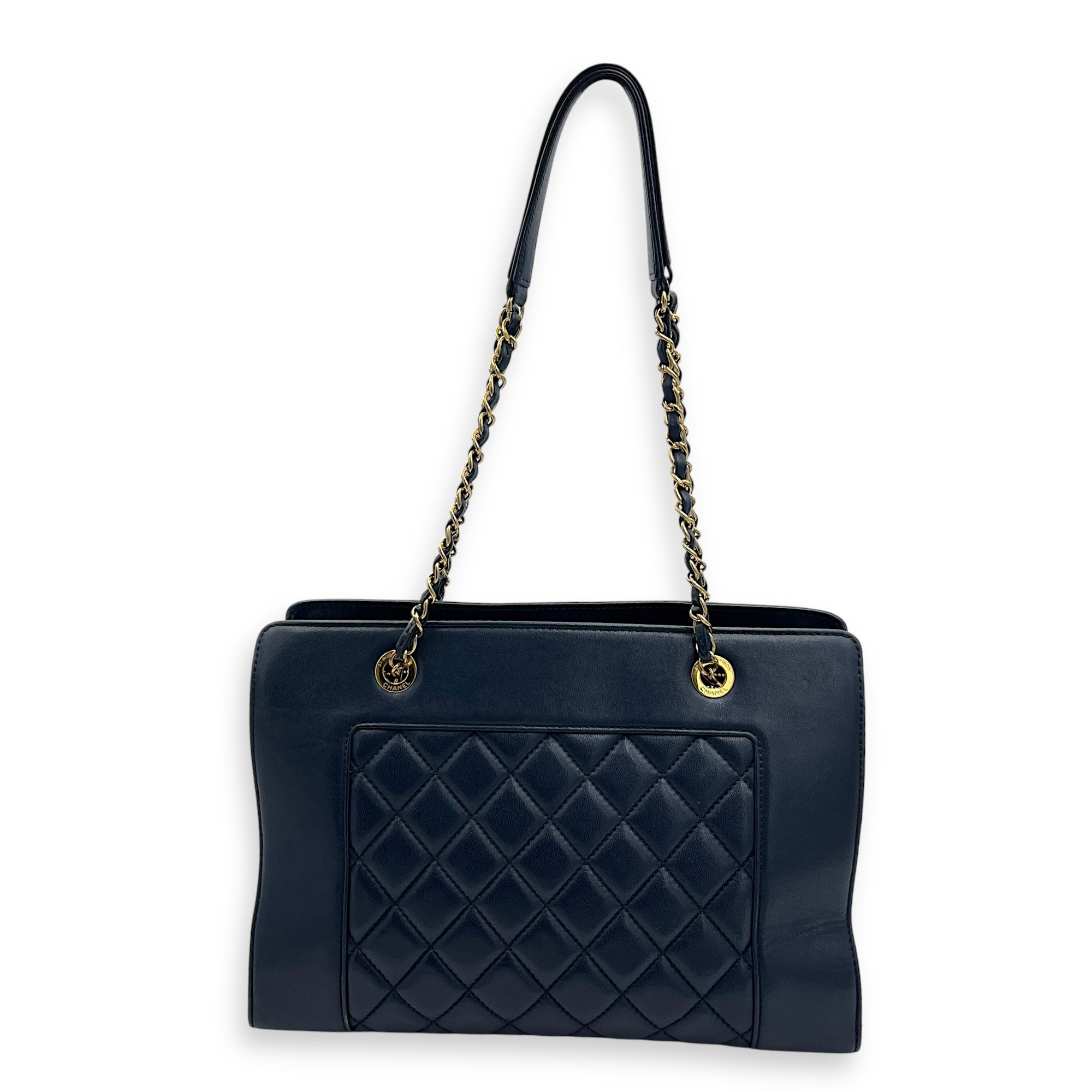 Chanel CC Shoulder Bag Blue in Calfskin, Gold hardware_18