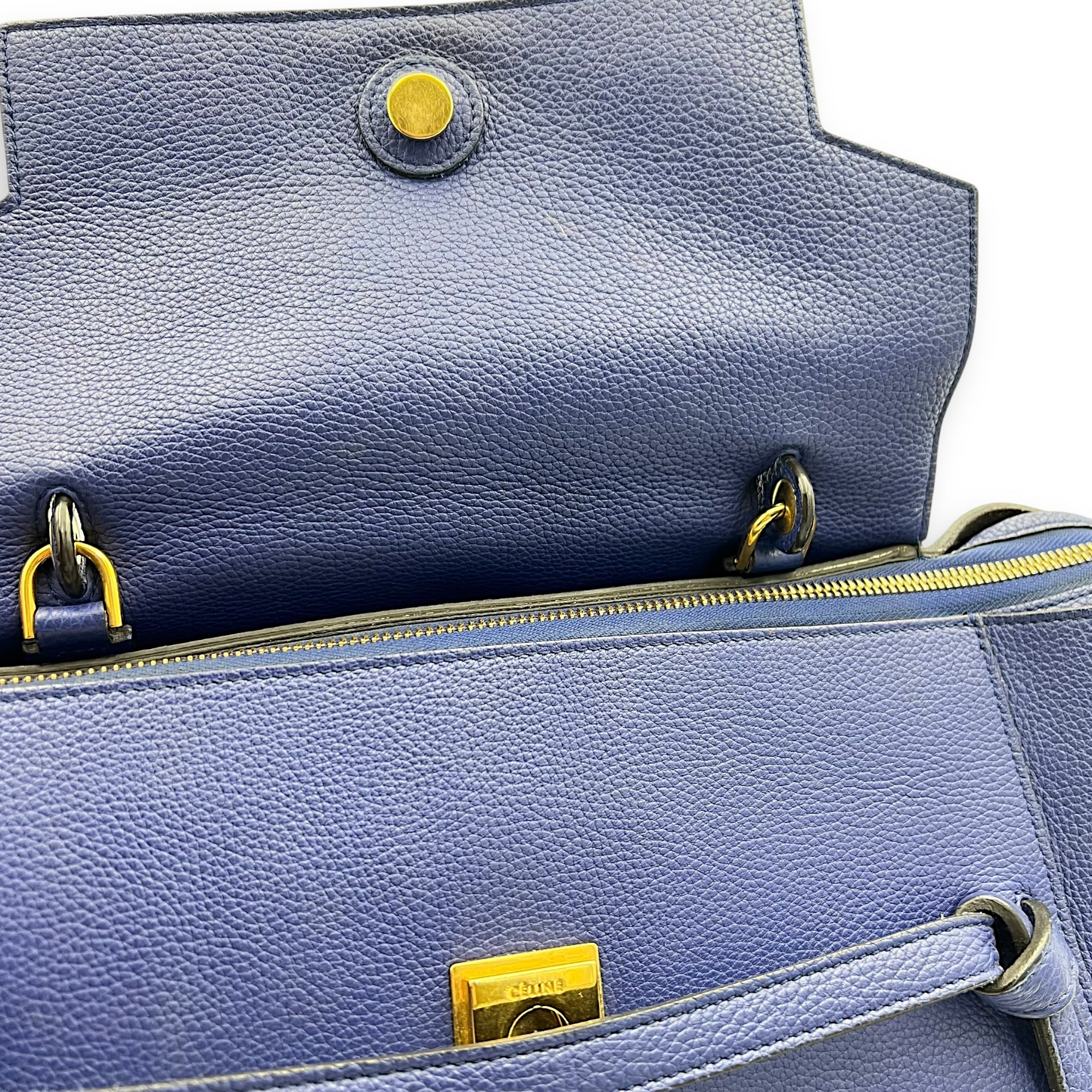 Celine Belt Bag Top Handle Bag Blue in Calfskin, Gold hardware_19