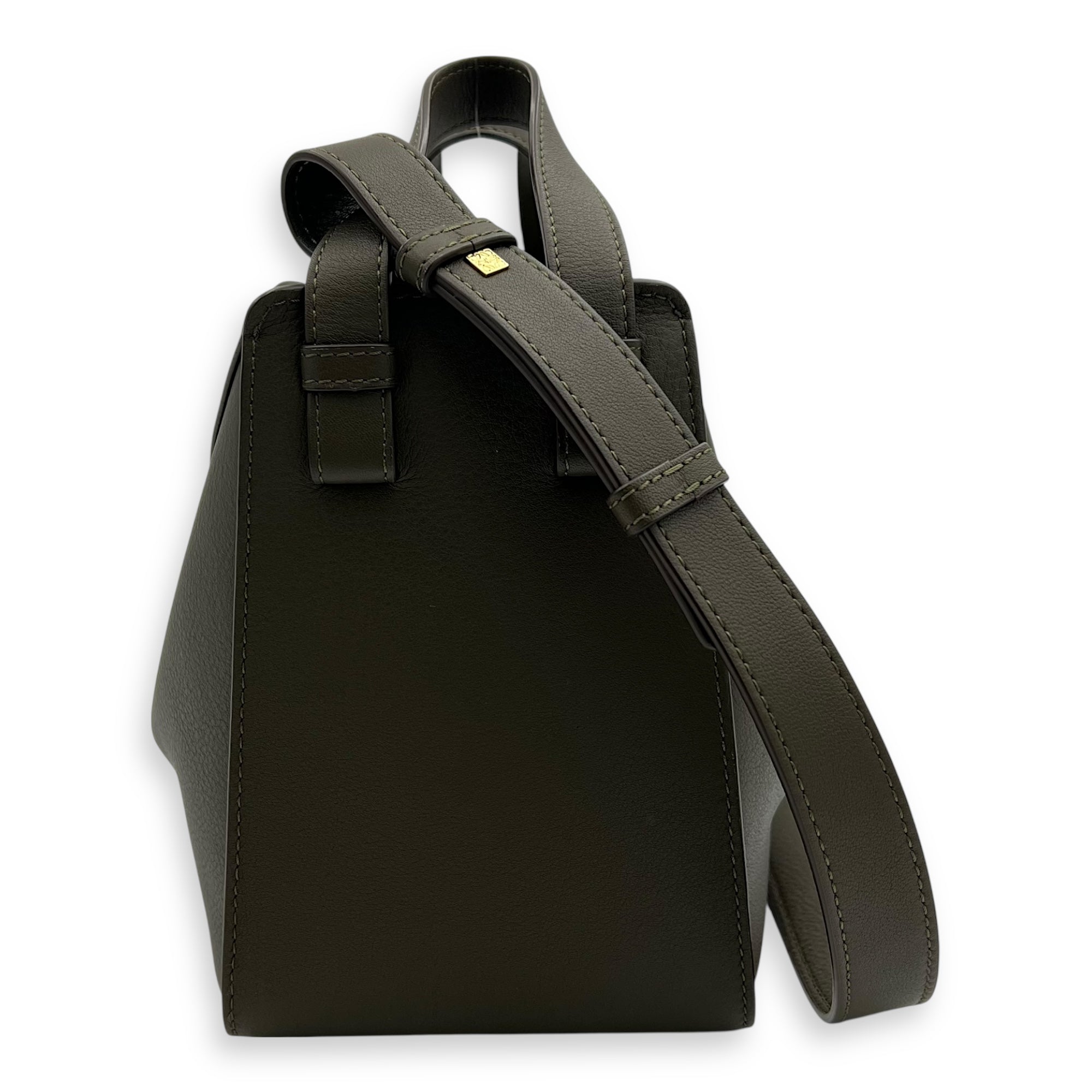 Loewe Hammock Compact Green Bucket Bag in Calfskin, Gold hardware_2