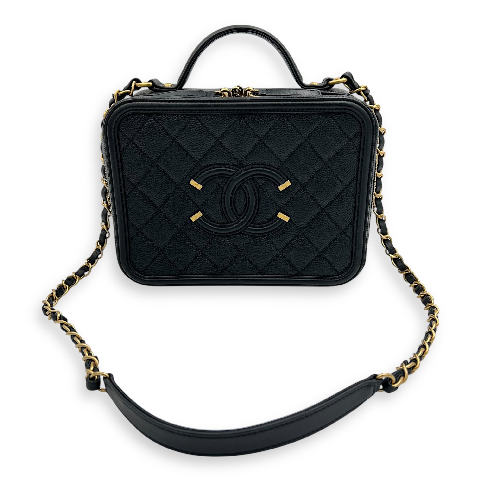 Chanel Filigree Top Handle Bag Medium Beige in Caviar Leather, Gold hardware_10
