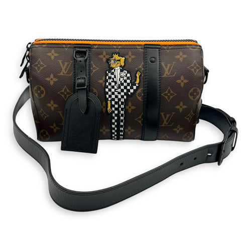 Louis Vuitton Keepall Virgil Abloh Top Handle Bag Brown in Monogram Coated Canvas, Gold hardware_13