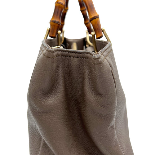 Bamboo Medium Brown Top Handle Bag in Calfskin, Gold hardware