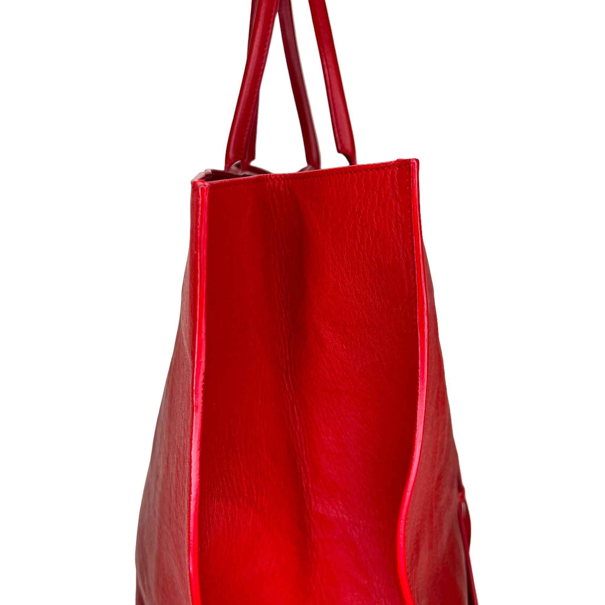 Papier Red Tote Bag in Calfskin, Silver hardware