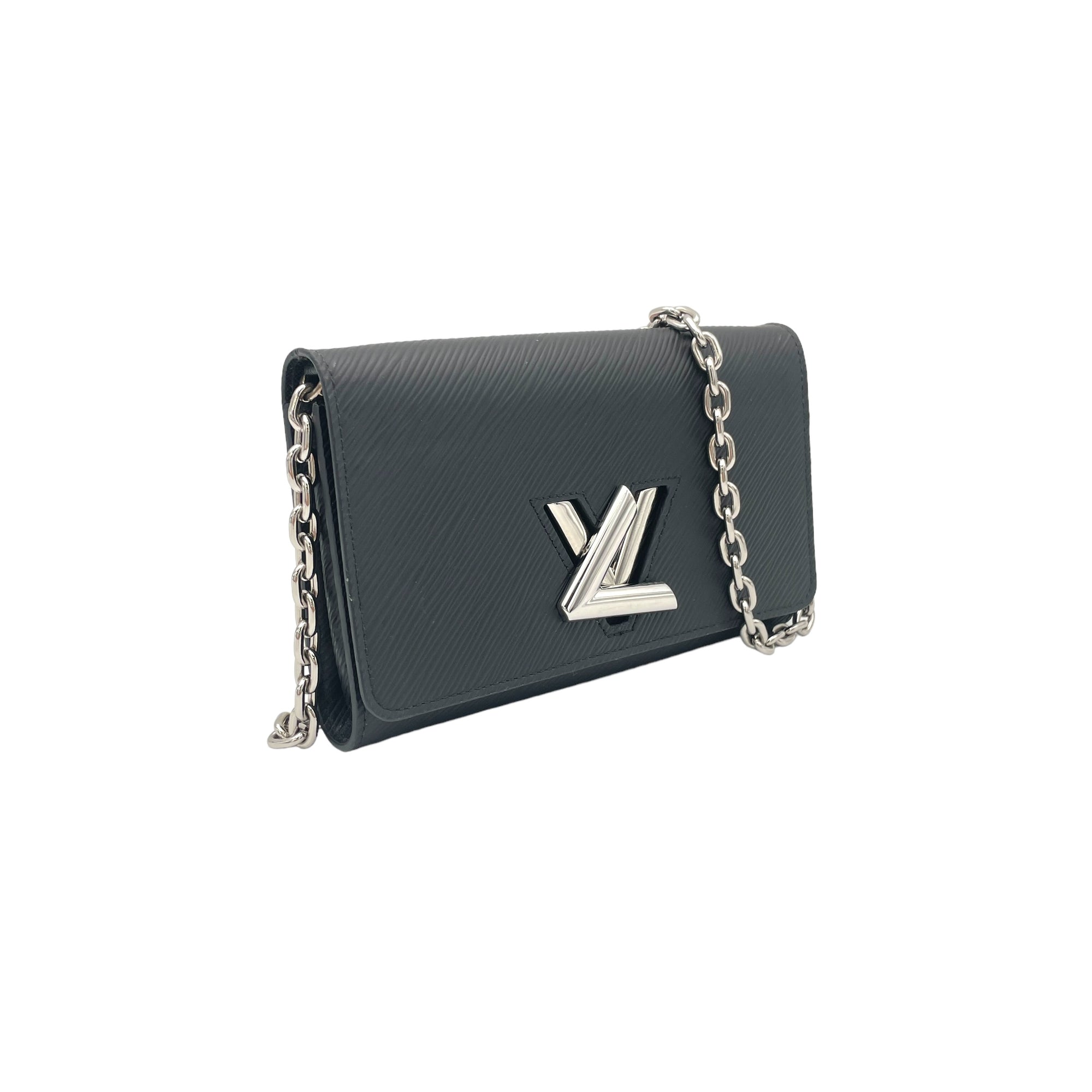 Twist Black Wallet On Chain in Epi Leather, Silver hardware