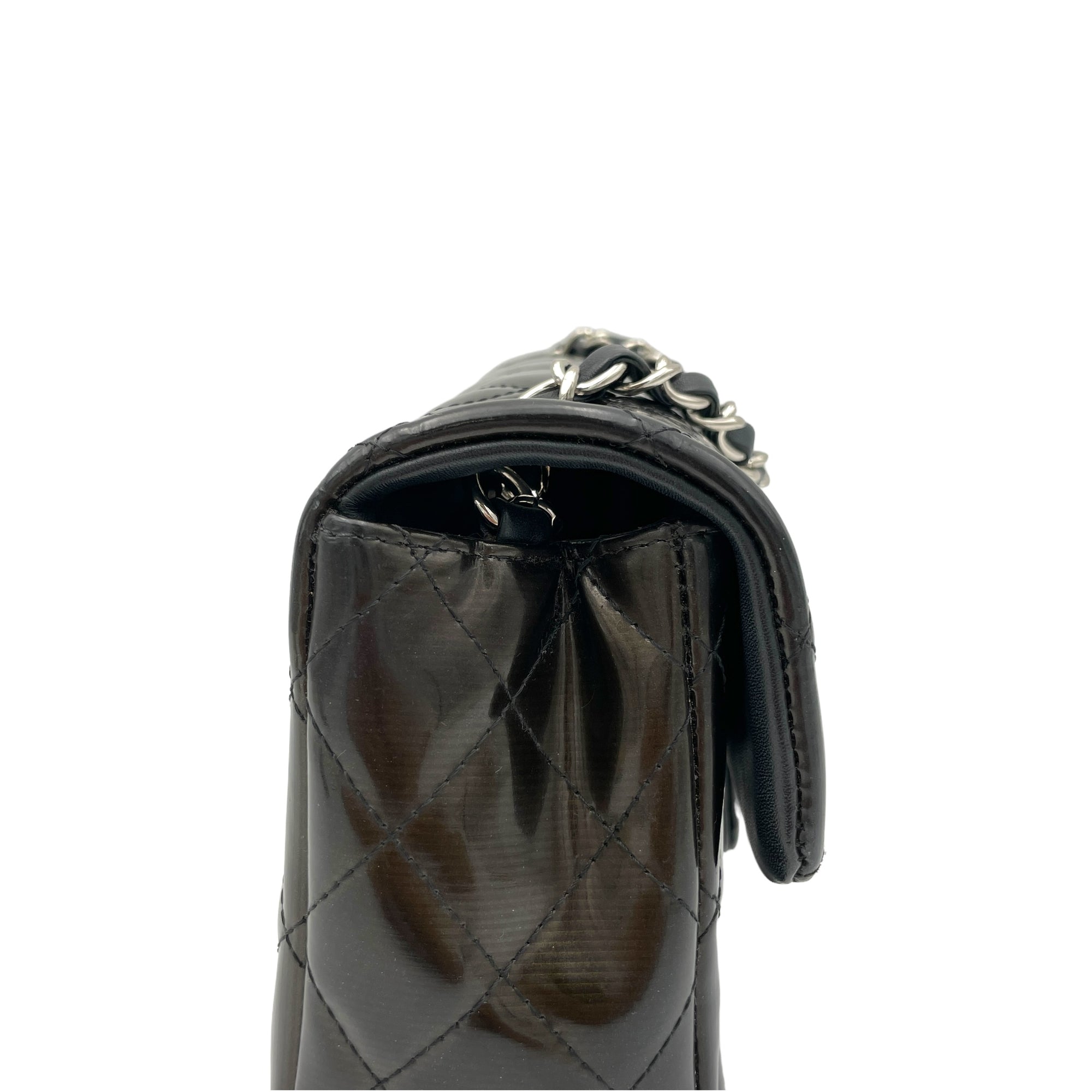 Classic Flap Gradient Black Crossbody Bag in Patent Leather, Silver hardware