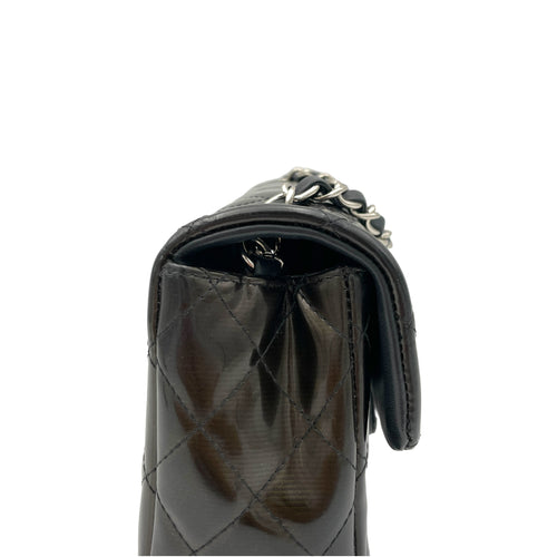 Classic Flap Gradient Black Crossbody Bag in Patent Leather, Silver hardware