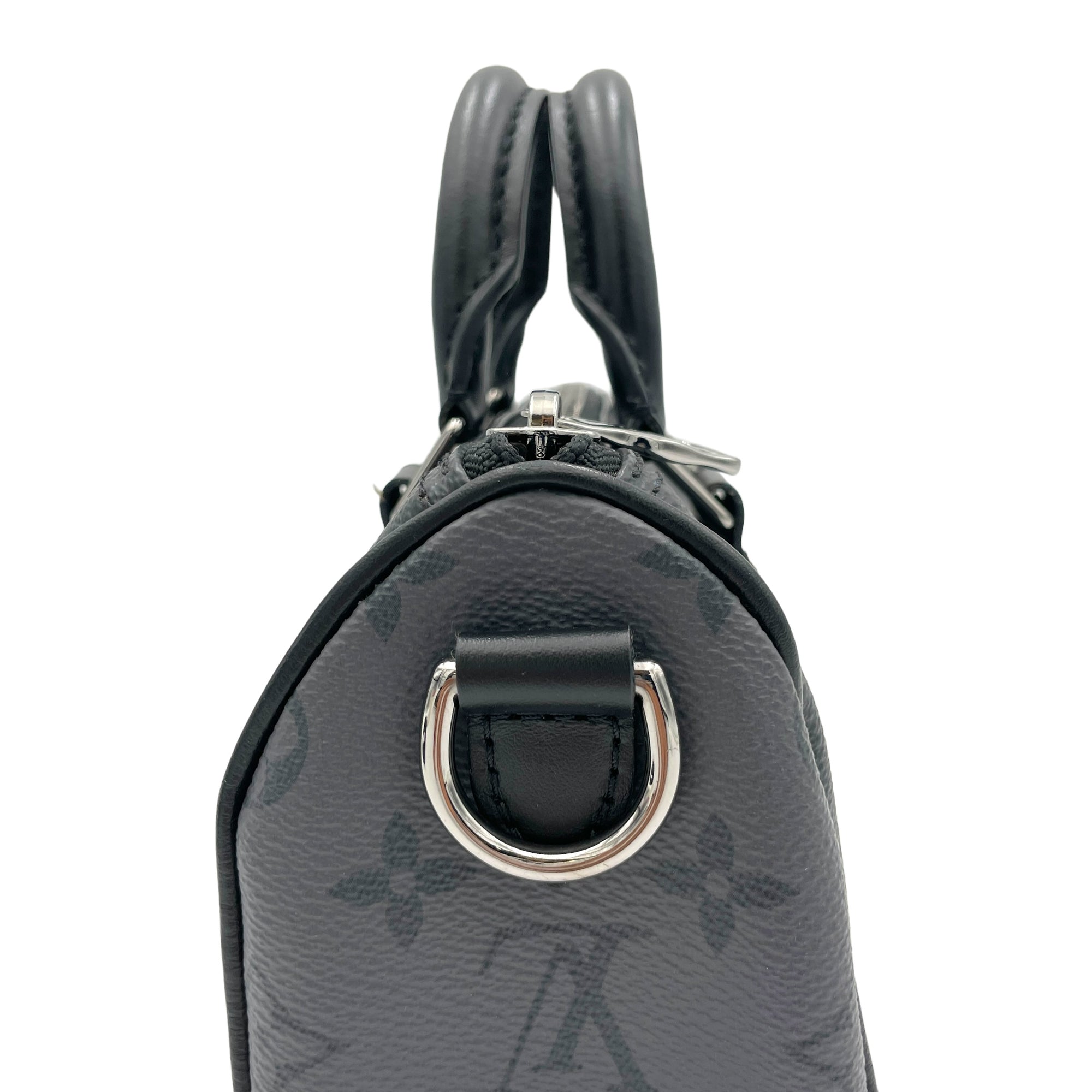 Keepall XS Grey Top Handle Bag in Monogram Coated Canvas, Silver hardware