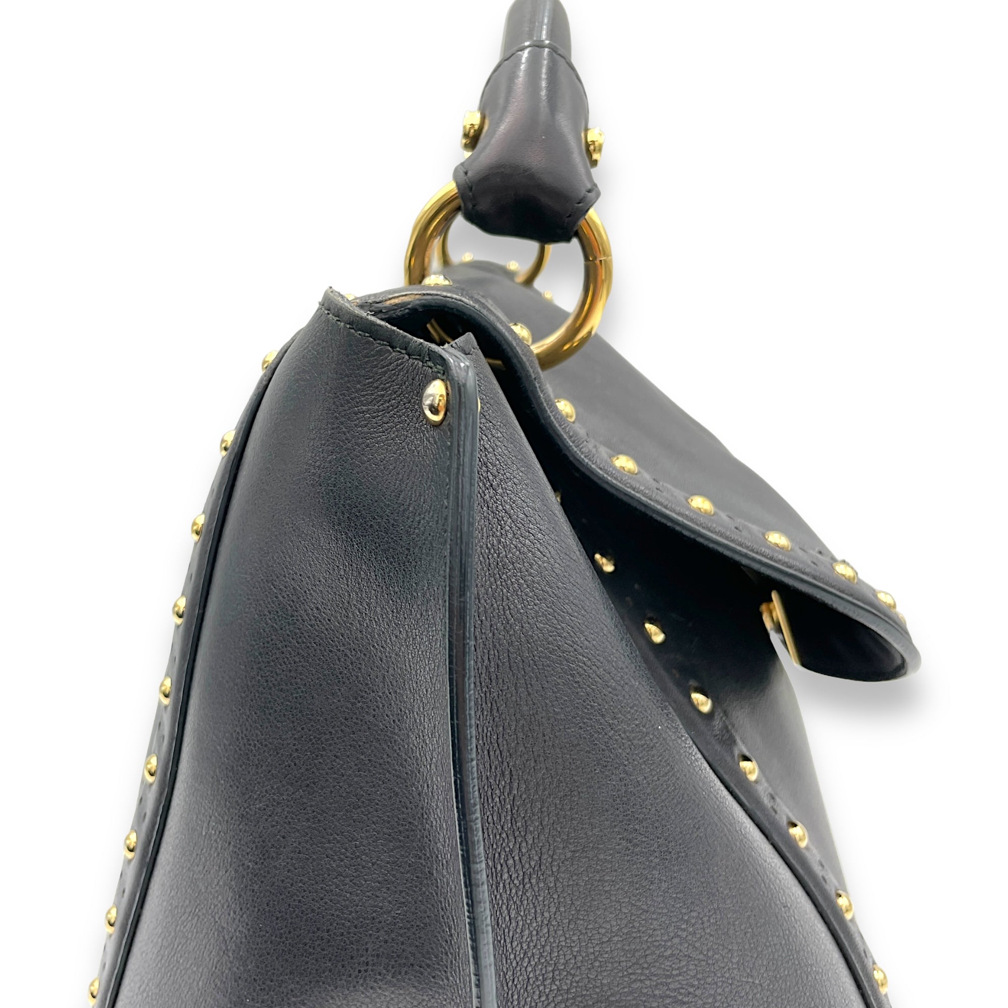 Gancini Top Handle Bag Black in Calfskin, Gold hardware