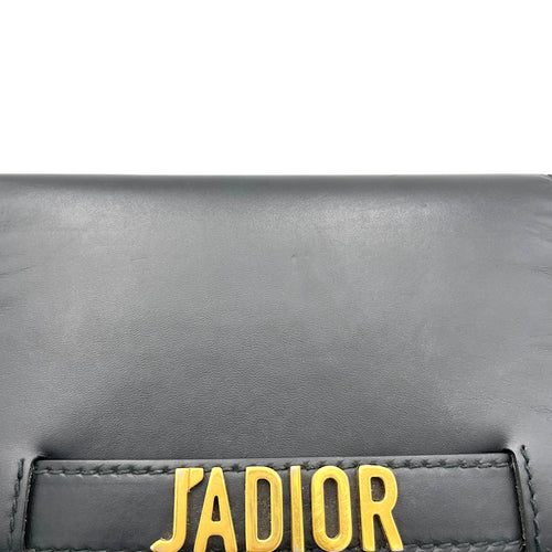 J'adior Black Wallet On Chain in Calfskin, Brushed Gold hardware