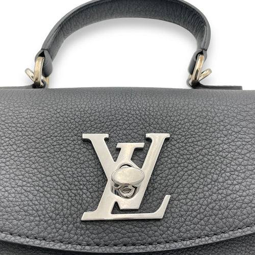 LockMe BB Black Top Handle Bag in Calfskin, Silver hardware