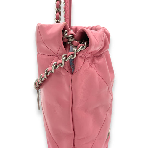 C22 Crossbody Bag Mini Pink in Calfskin, Silver hardware