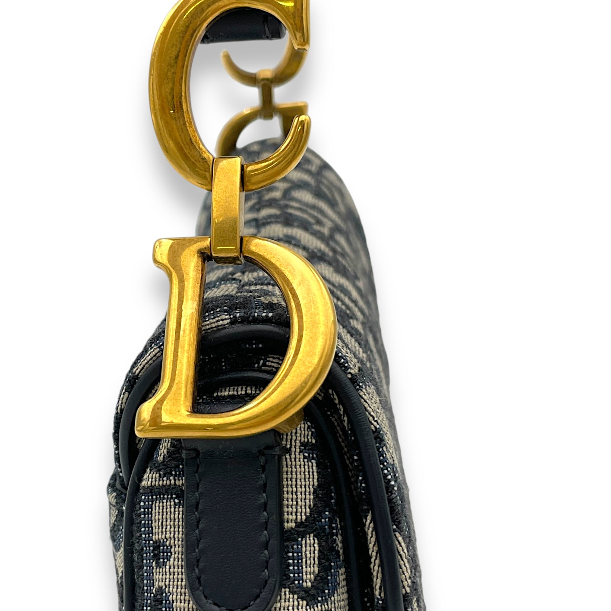 Saddle Top Handle Bag Mini Blue in Jacquard, Gold hardware