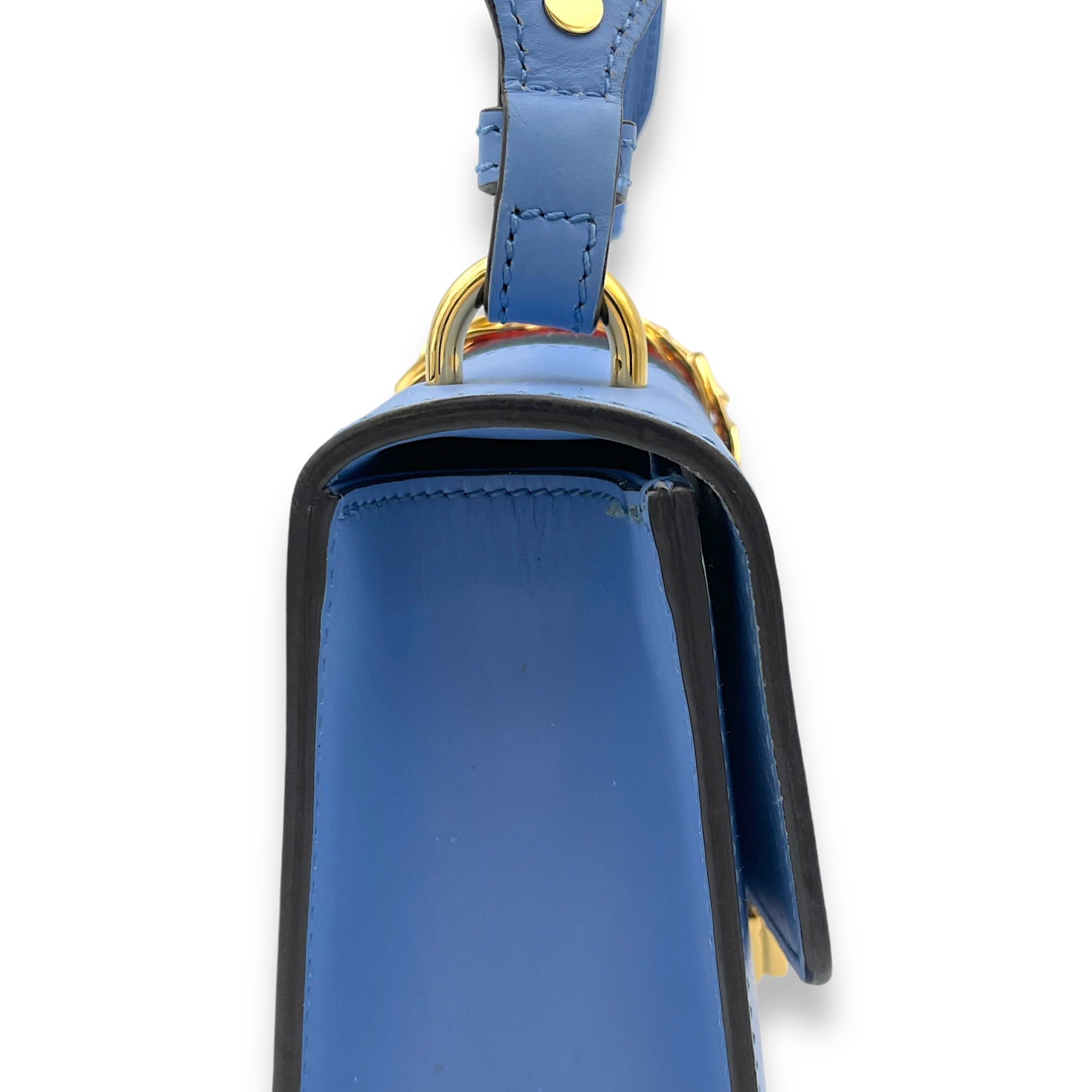 Sylvie Small Blue Shoulder Bag in Calfskin, Gold hardware