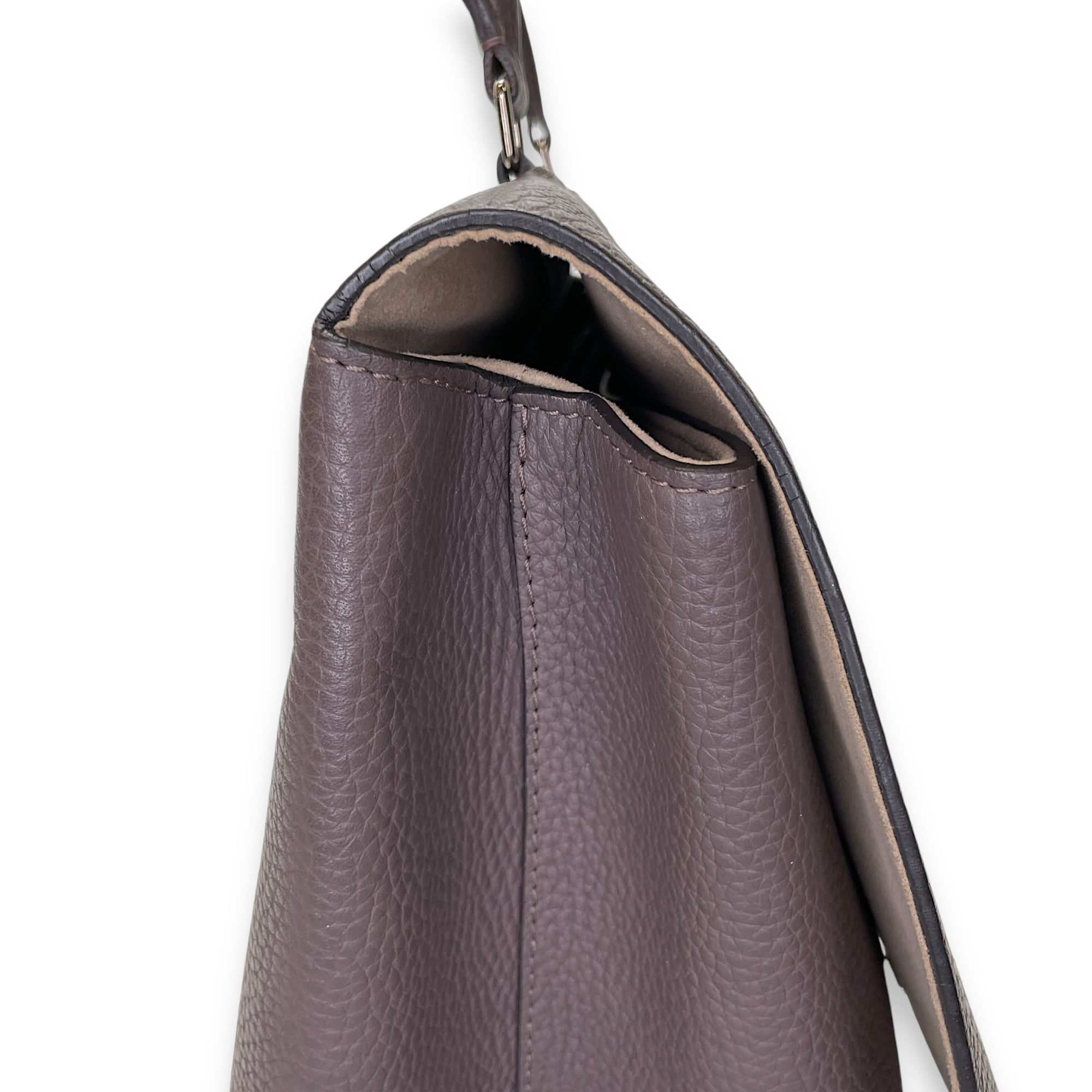 Volta Top Handle Bag Brown in Taurillon Leather, Silver hardware