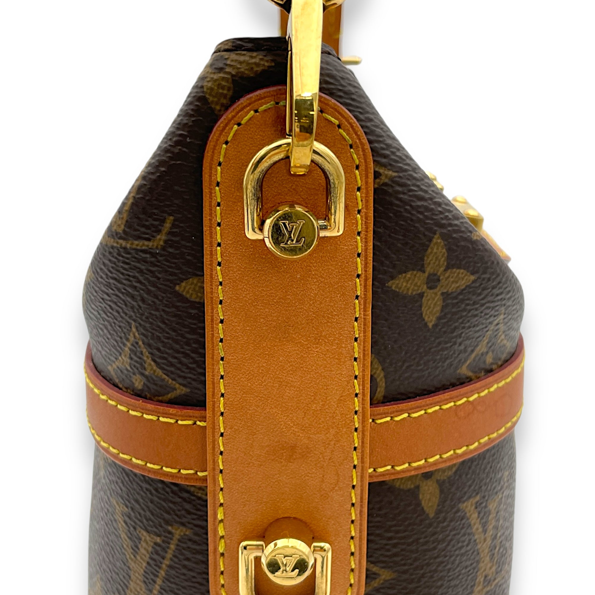 Duffle Top Handle Bag Brown in Monogram Coated Canvas, Gold hardware