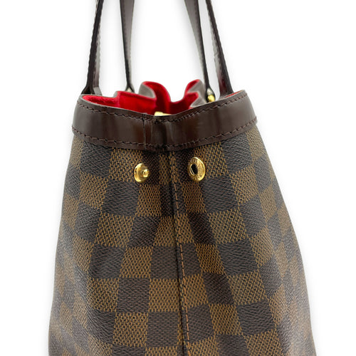 Hampstead PM Damier Ebene Top Handle Bag in Coated Canvas, Gold hardware