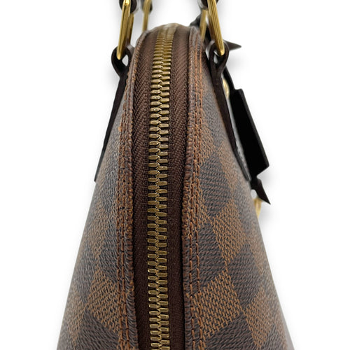 Alma BB Damier Ebene Top Handle Bag in Coated Canvas, Gold hardware