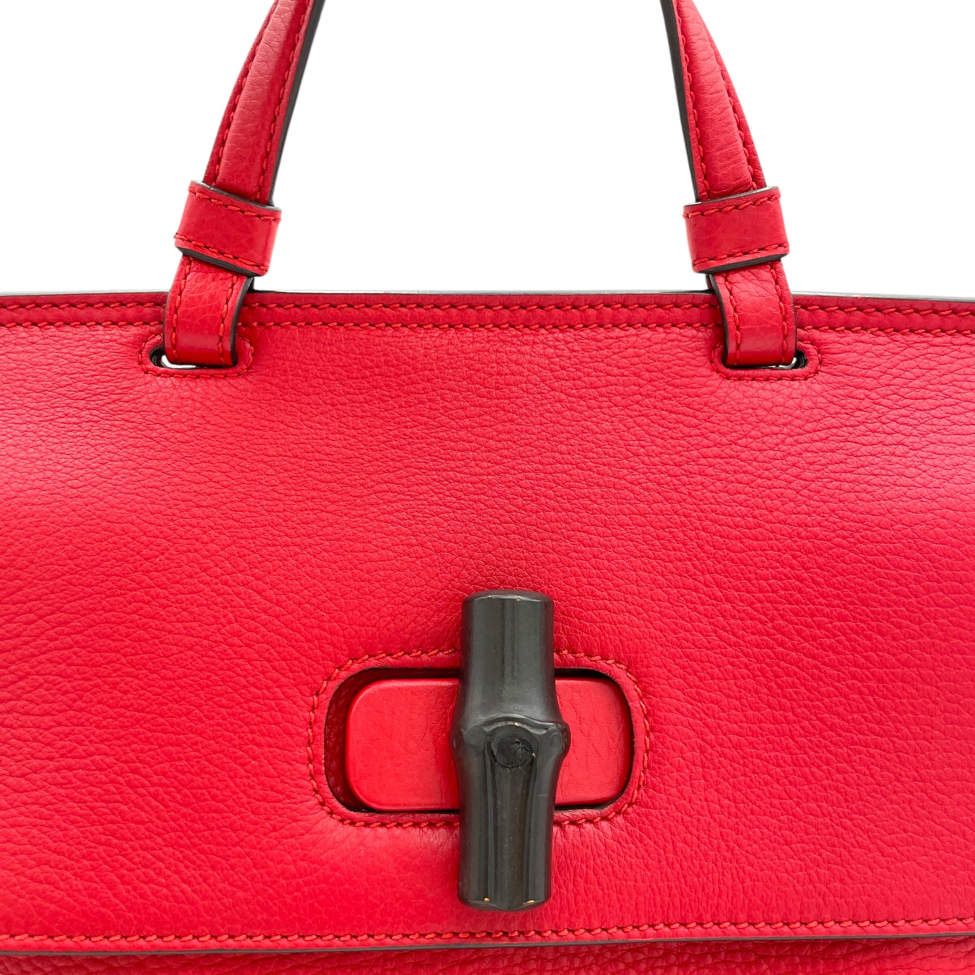 Bamboo Top Handle Bag Red in Calfskin, Silver hardware