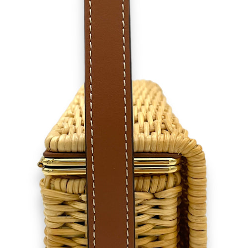 shoulder box Shoulder Bag Beige in Rattan, Gold hardware