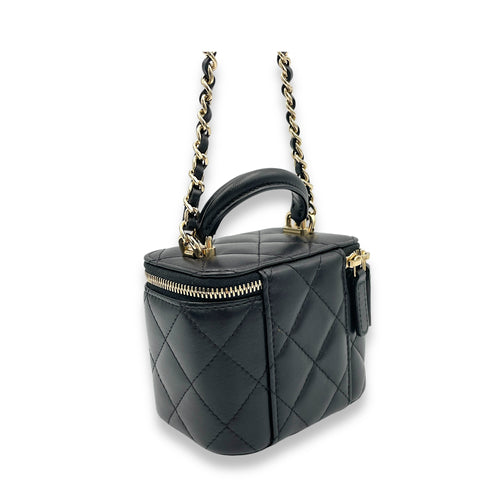 Vanity Top Handle Bag Black in Lambskin, Gold hardware