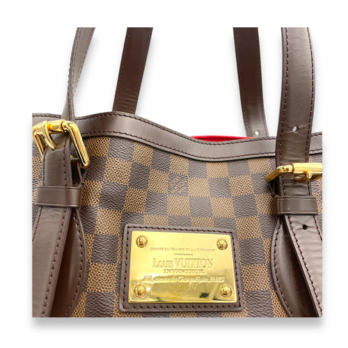 Hampstead MM Damier Ebene Top Handle Bag in Coated Canvas, Gold hardware