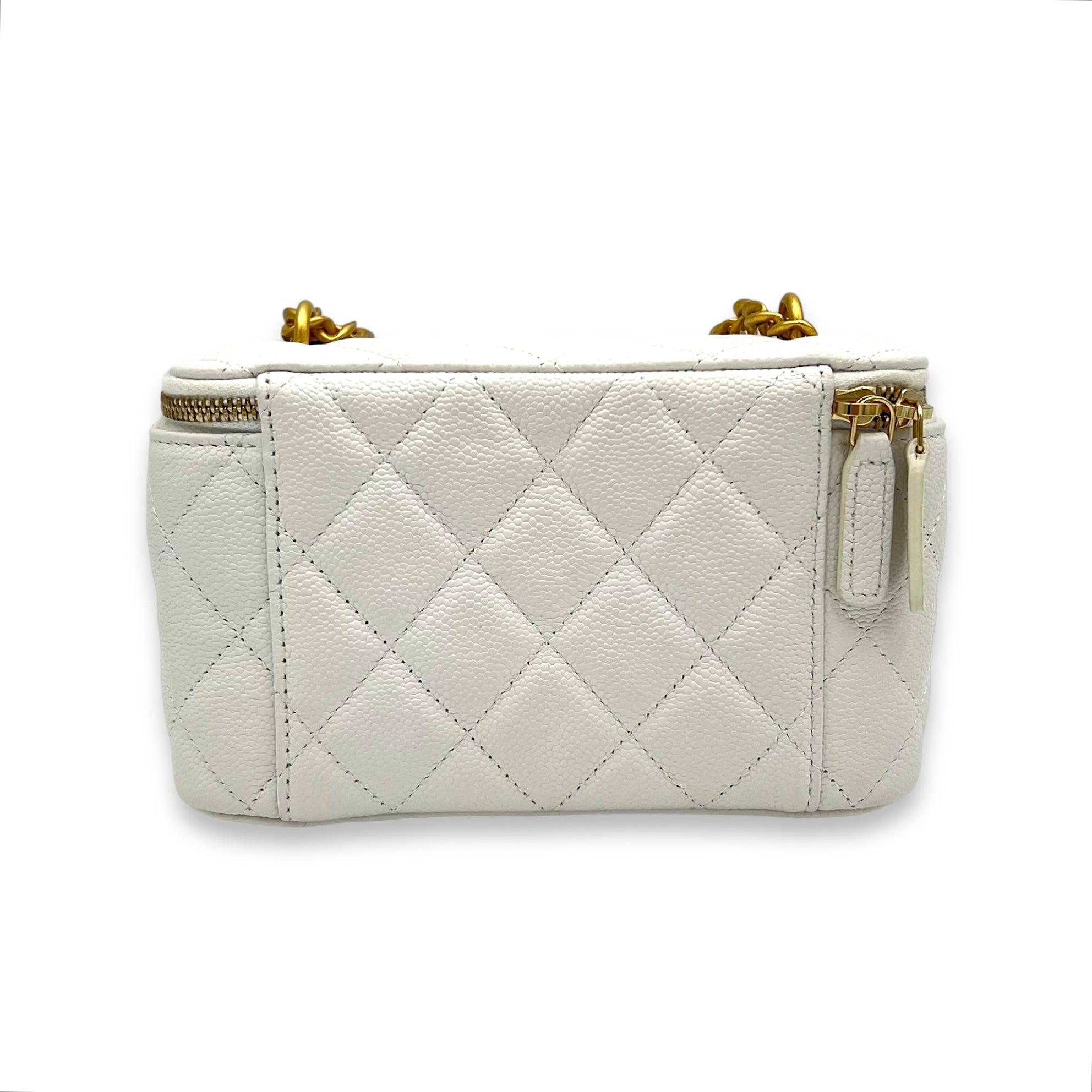 CC White Vanity Bag in Caviar Leather, Gold hardware