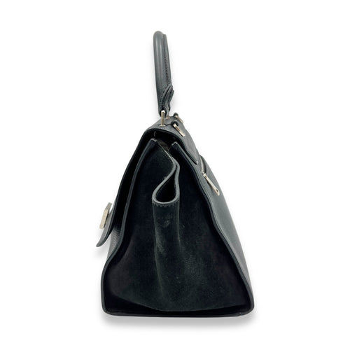 Trapeze Small Black Shoulder Bag in Calfskin, Silver hardware